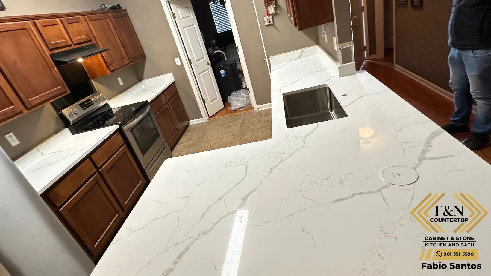 White counter installed around sink