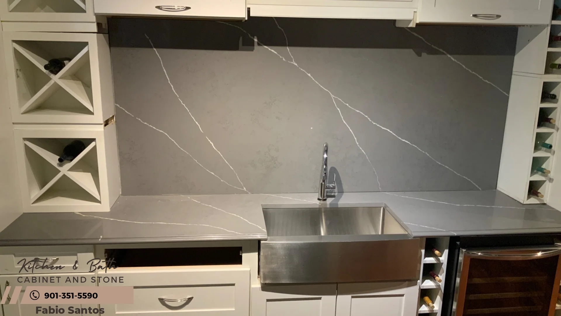 Gray stone counter and steel sink
